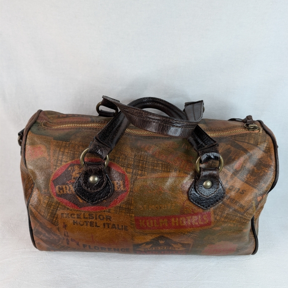 Maurizio Taiuti Vintage Italian Leather Hotel Label Bowler Bag Barrel Satchel - Picture 7 of 16